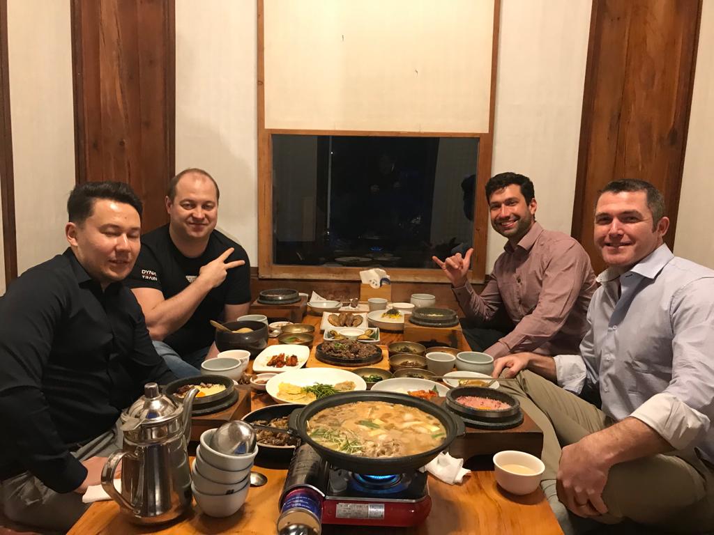 Team dinner in South Korea — celebrating after a successful day at the laboratory, sharing a traditional Korean meal