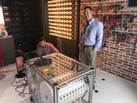 Raven and colleague with the MG10 powering the light wall — a dramatic demonstration of the generator output